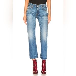 R13 Italian Designer Mid-Rise, Straight Leg Cropped -Bowie JEANS. Size 25